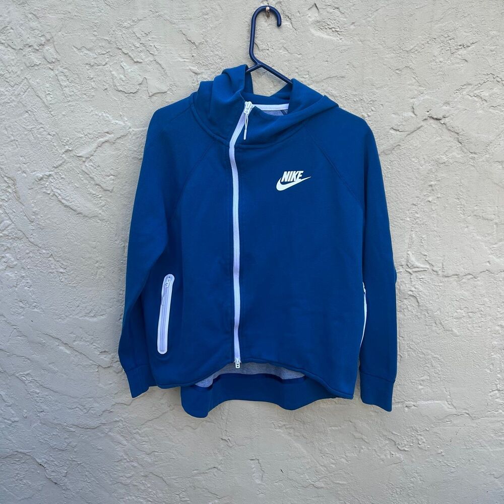 Nike Sportswear Tech Women’s Full-Zip Asymmetric Cape Hoodie - Blue Sz Large